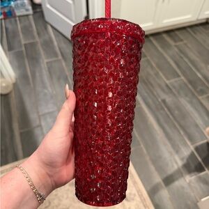Red Textured Tumbler with Straw - Unbranded